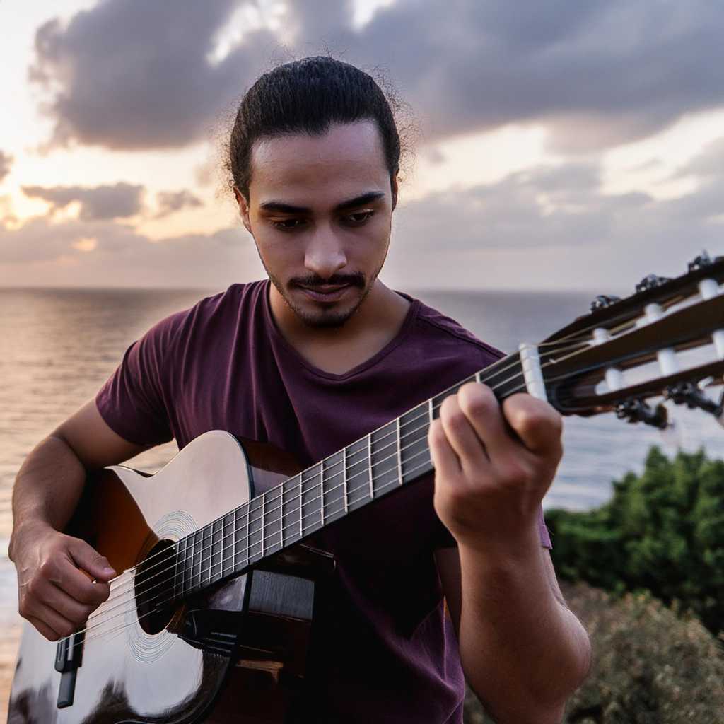 Man playing an acoustic guitar image generated by Adobe Firefly